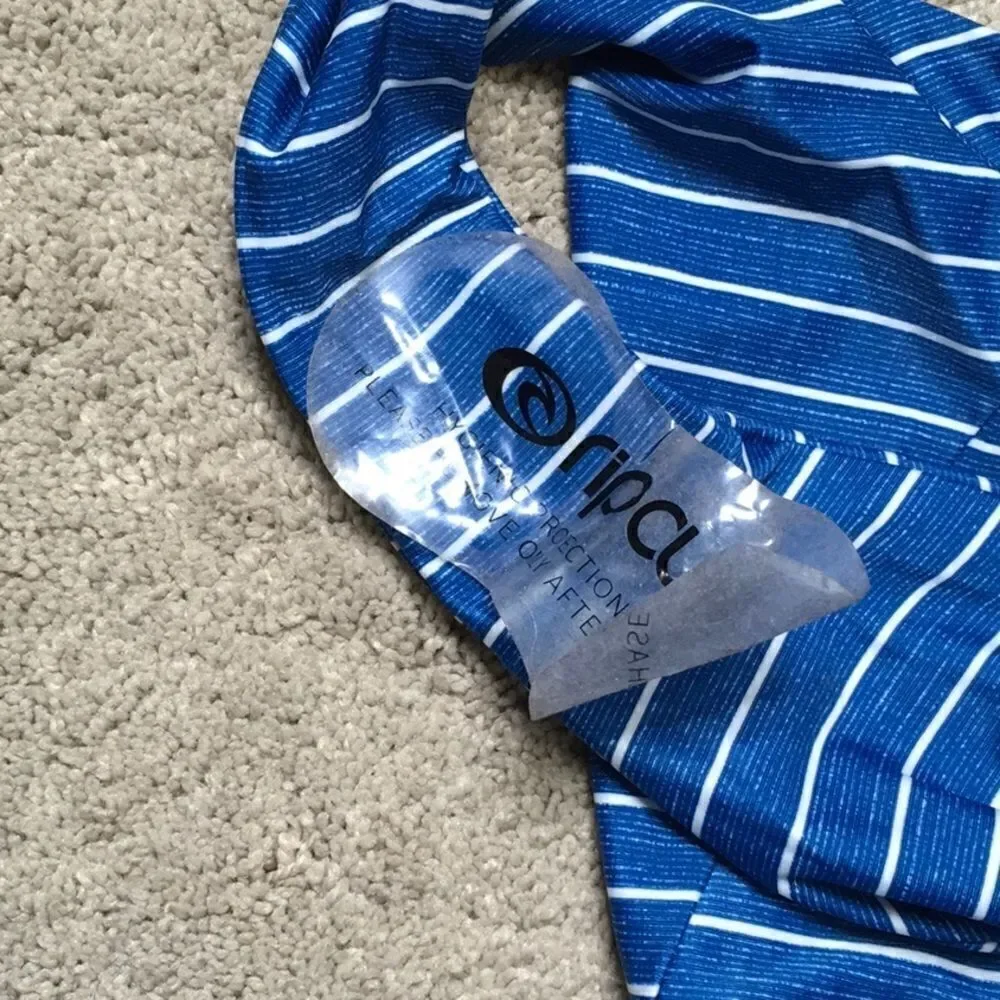 Rip Curl blue stripe plunge neck cheeky swimsuit. New
